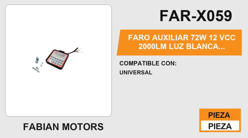 FARO AUXILIAR 72W 12Vcc 2000LM LUZ BLANCA BORDE ROJO