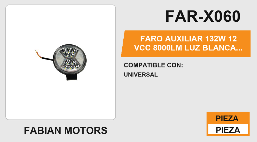 FARO AUXILIAR 132W 12Vcc 8000LM LUZ BLANCA ARO AMARILLO