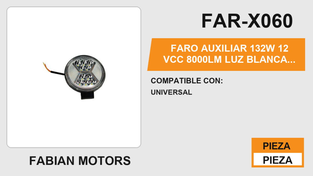 FARO AUXILIAR 132W 12Vcc 8000LM LUZ BLANCA ARO AMARILLO