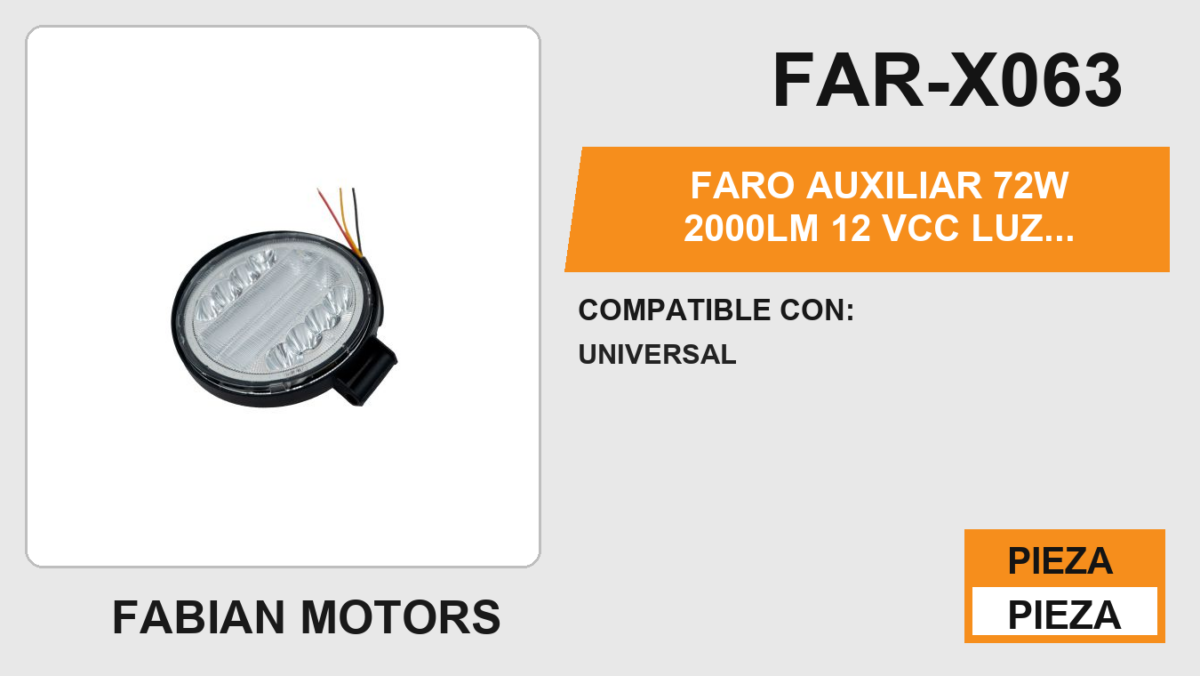 FARO AUXILIAR 72W 2000LM 12Vcc LUZ BLANCA BORDE AZUL