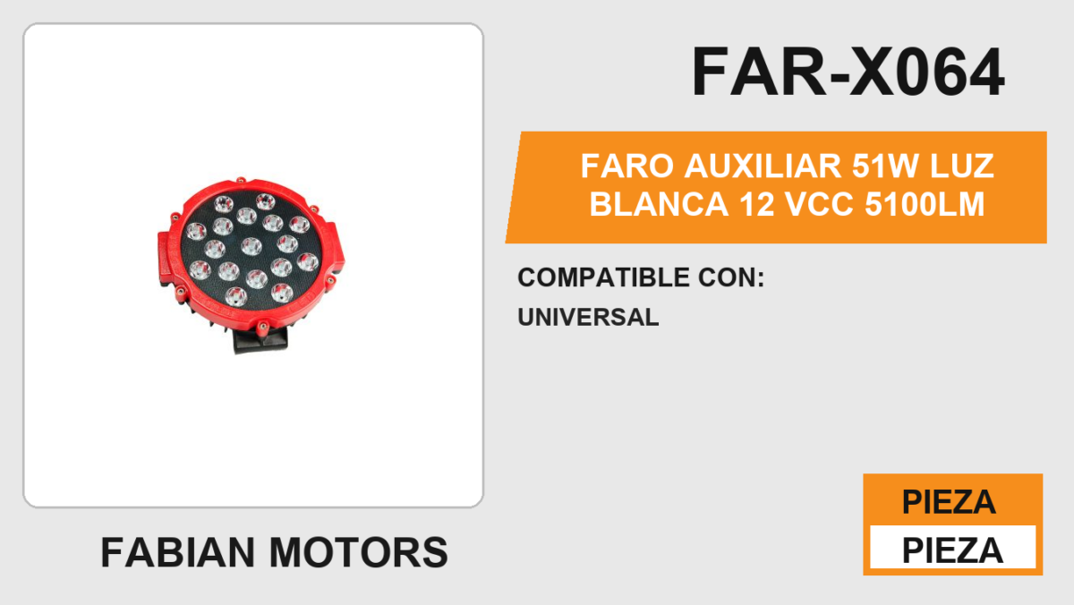FARO AUXILIAR 51W LUZ BLANCA 12Vcc 5100LM