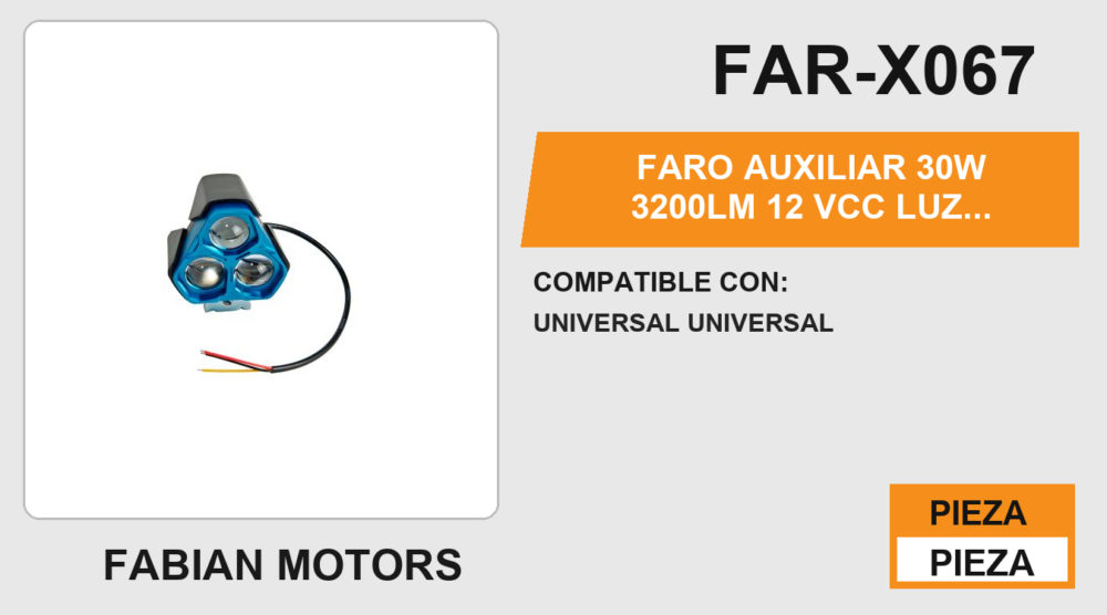 FARO AUXILIAR 30W 3200LM 12Vcc LUZ BLANCA / AMARILLA