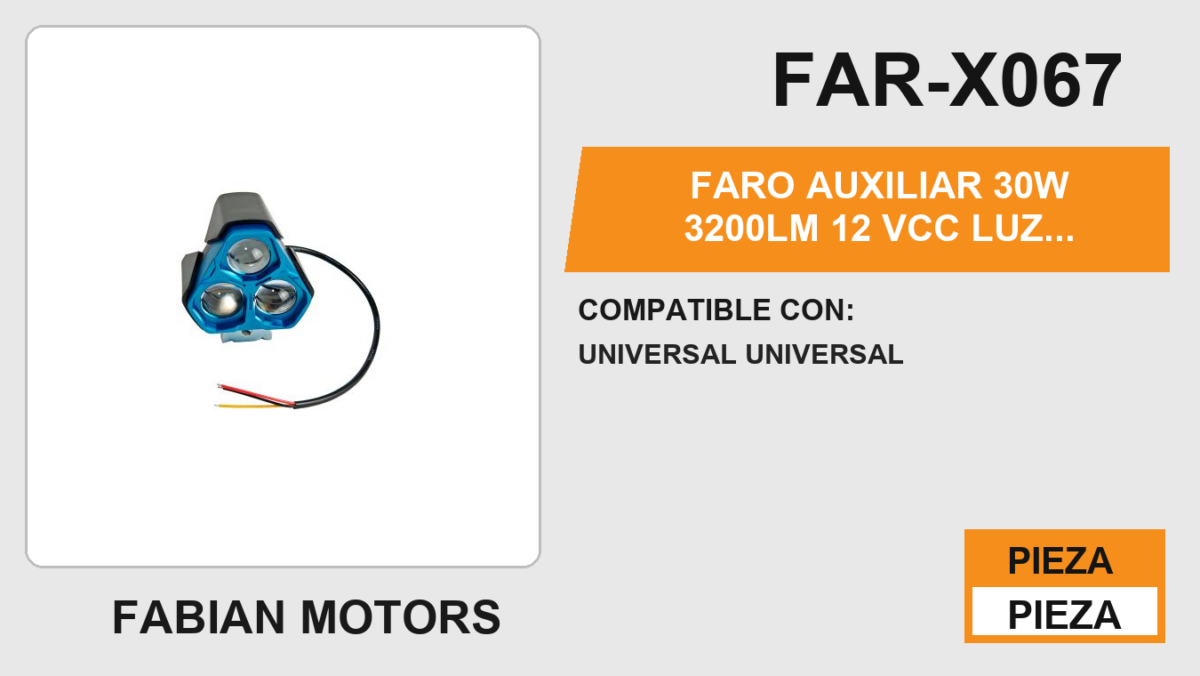 FARO AUXILIAR 30W 3200LM 12Vcc LUZ BLANCA / AMARILLA