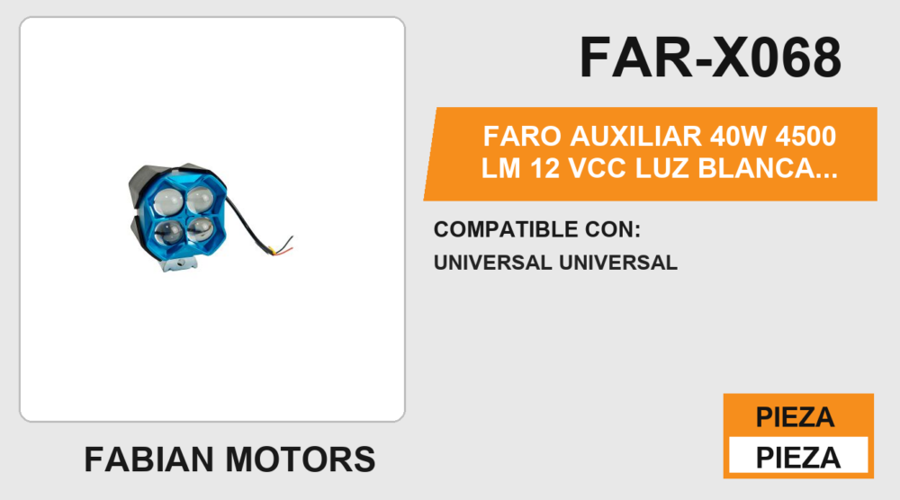 FARO AUXILIAR 40W 4500 LM 12Vcc LUZ BLANCA / AMARILLA