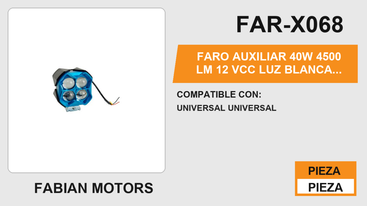 FARO AUXILIAR 40W 4500 LM 12Vcc LUZ BLANCA / AMARILLA