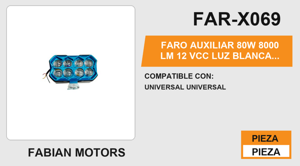 FARO AUXILIAR 80W 8000 LM 12Vcc LUZ BLANCA / AMARILLA