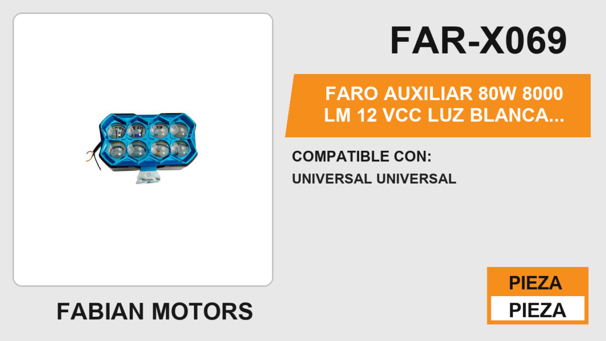FARO AUXILIAR 80W 8000 LM 12Vcc LUZ BLANCA / AMARILLA