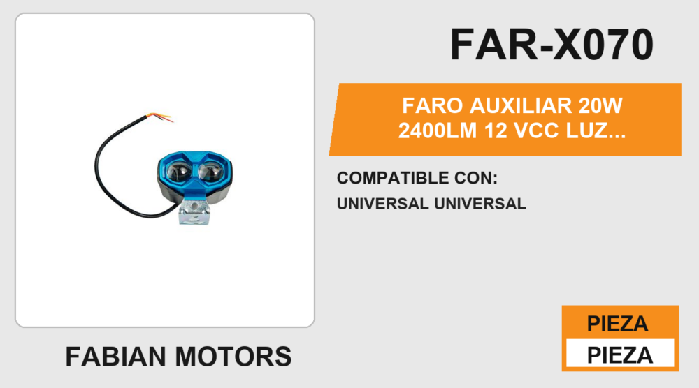 FARO AUXILIAR 20W 2400LM 12Vcc LUZ BLANCA/AMARILLA