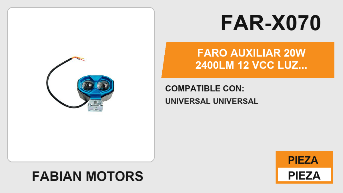 FARO AUXILIAR 20W 2400LM 12Vcc LUZ BLANCA/AMARILLA