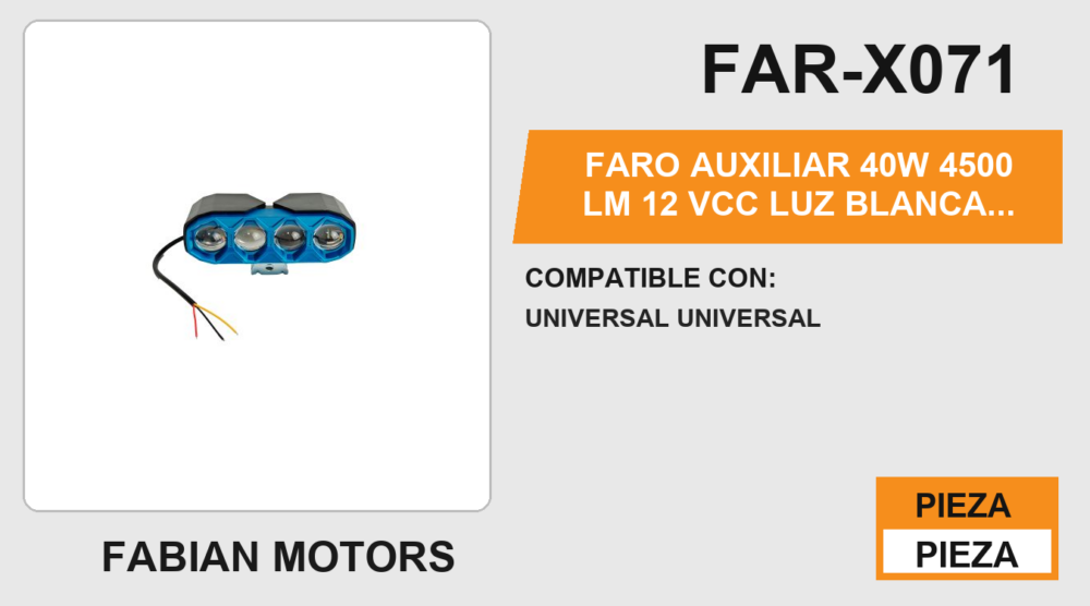 FARO AUXILIAR 40W 4500 LM 12Vcc LUZ BLANCA / AMARILLA