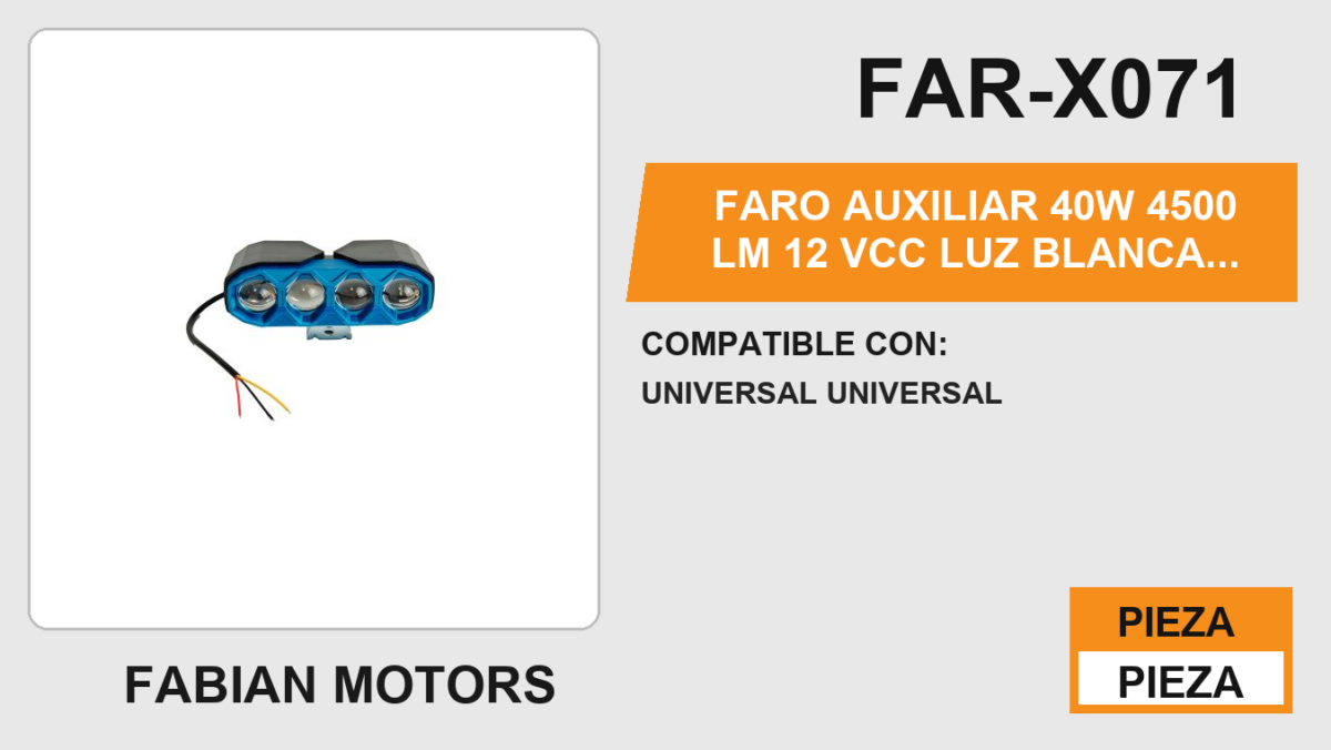 FARO AUXILIAR 40W 4500 LM 12Vcc LUZ BLANCA / AMARILLA