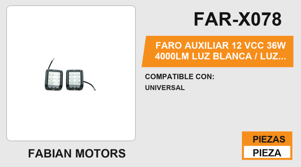 FARO AUXILIAR 12 Vcc 36W 4000LM  LUZ BLANCA / LUZ INTERMITENTE AZUL LATERAL