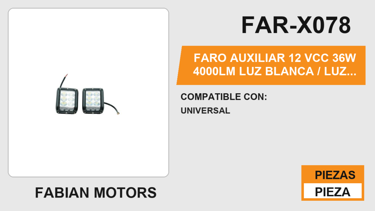 FARO AUXILIAR 12 Vcc 36W 4000LM  LUZ BLANCA / LUZ INTERMITENTE AZUL LATERAL