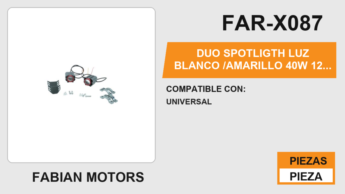 DUO SPOTLIGTH LUZ BLANCO /AMARILLO  40W 12 Vcc