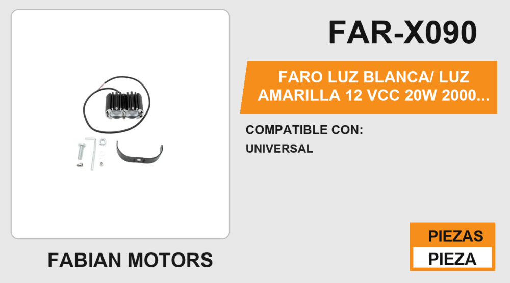 FARO LUZ BLANCA/ LUZ AMARILLA 12 Vcc 20W 2000 LM