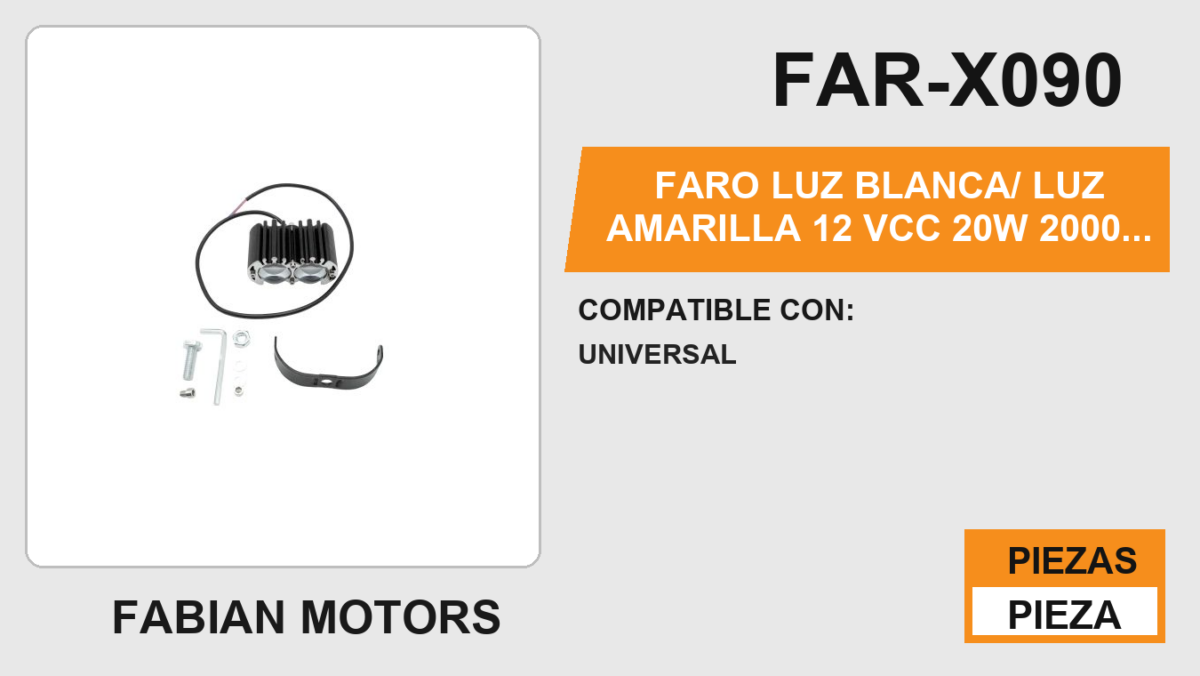 FARO LUZ BLANCA/ LUZ AMARILLA 12 Vcc 20W 2000 LM