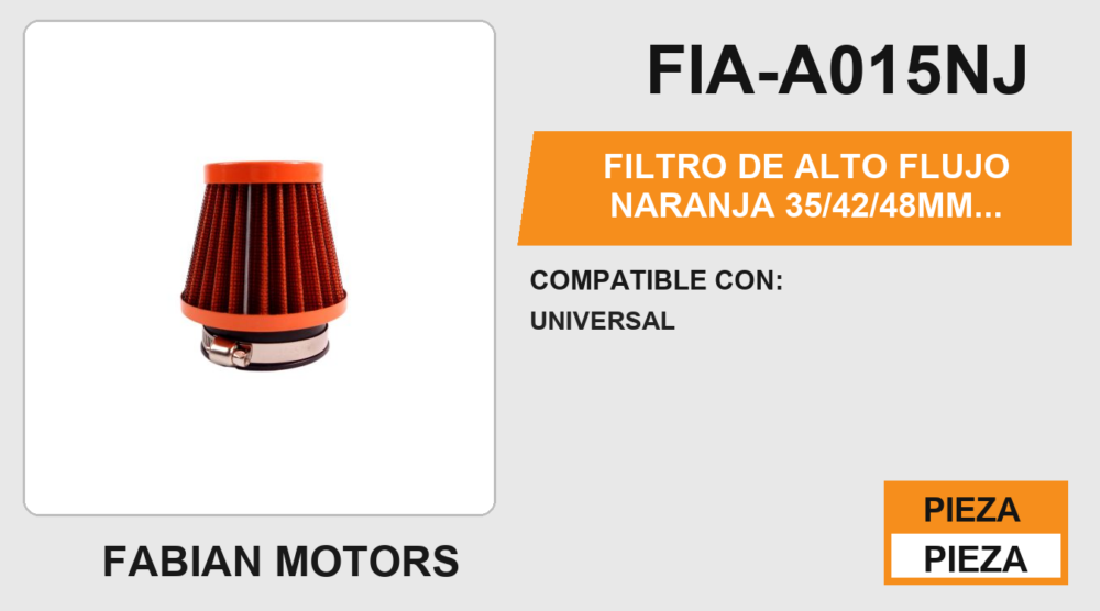 FILTRO DE ALTO FLUJO NARANJA 35/42/48mm XTREME RACING