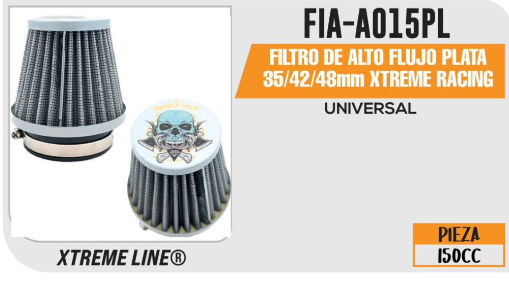 FILTRO DE ALTO FLUJO PLATA 35/42/48mm XTREME RACING