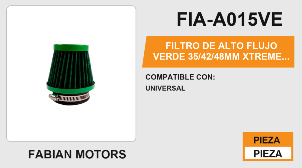 FILTRO DE ALTO FLUJO VERDE 35/42/48mm XTREME RACING