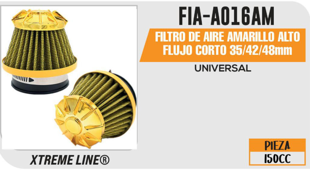 FILTRO DE AIRE AMARILLO ALTO FLUJO CORTO 35/42/48mm