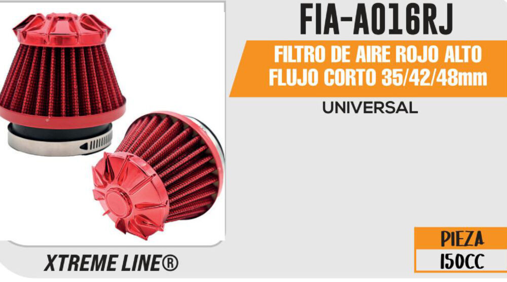 FILTRO DE AIRE ROJO ALTO FLUJO CORTO 35/42/48mm
