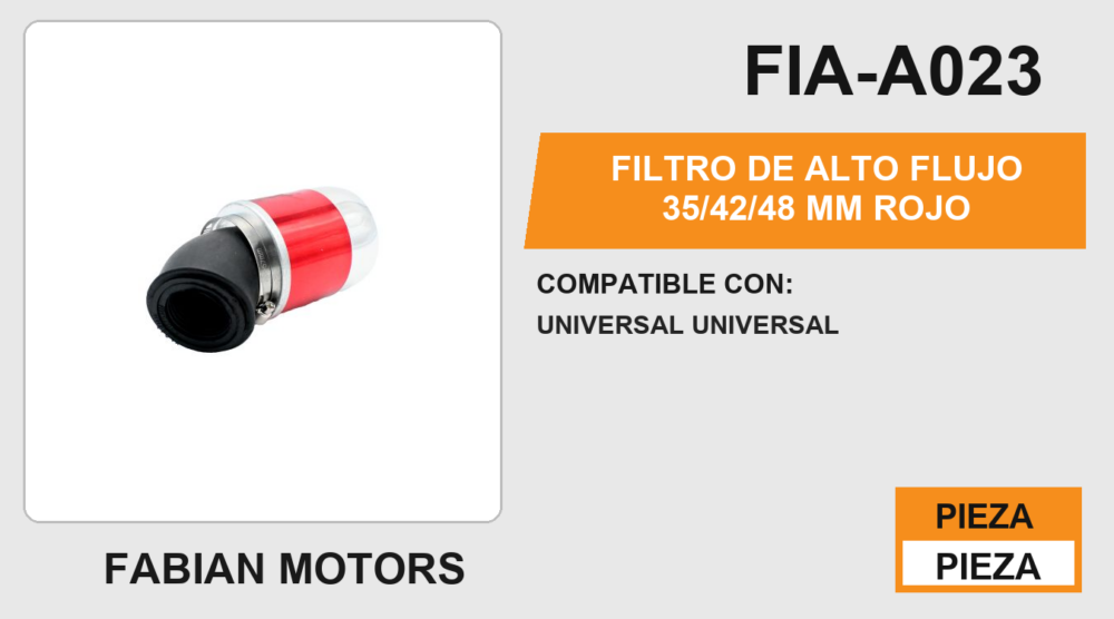 FILTRO DE ALTO FLUJO ROJO 35/42/48 mm