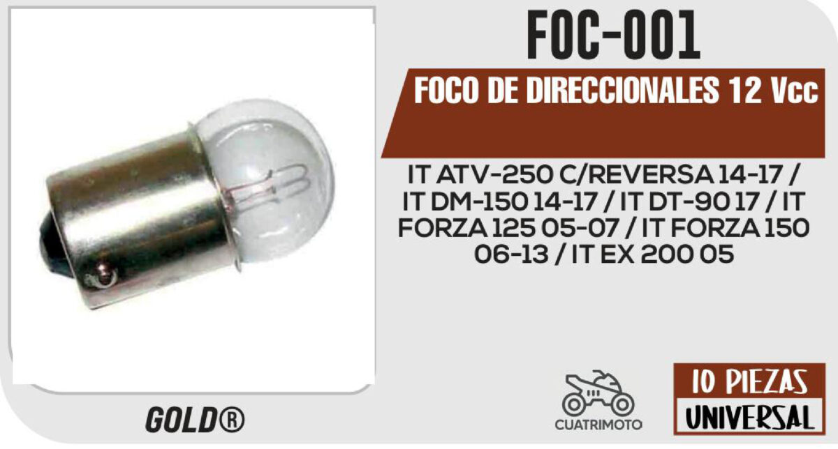FOCO DE DIRECCIONALES 12Vcc Empaque (10 piezas)