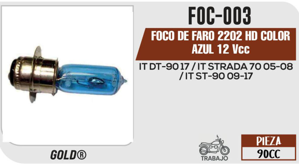FOCO DE FARO 2202 HD COLOR AZUL 12Vcc Empaque (10 Piezas)