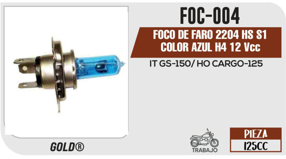 FOCO DE FARO 2204 HS S1 COLOR AZUL H4 12Vcc Empaque (20 Piezas)