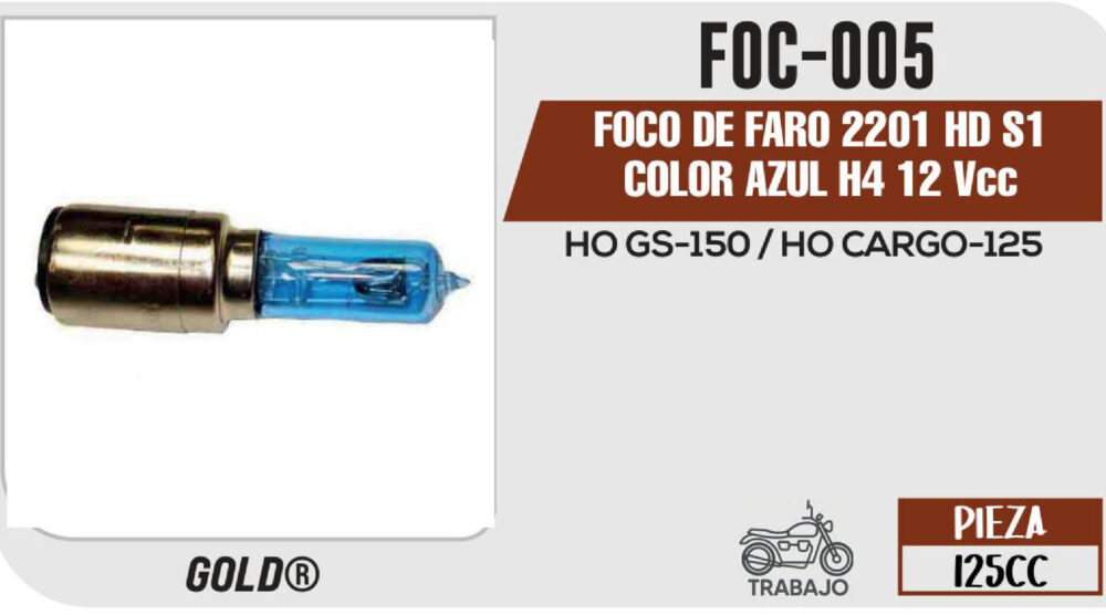 FOCO DE FARO 2201 HD S1 COLOR AZUL H4 12Vcc Empaque (10 Piezas)