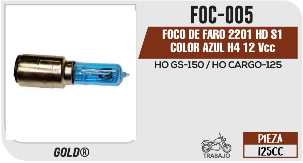 FOCO DE FARO 2201 HD S1 COLOR AZUL H4 12Vcc Empaque (10 Piezas)