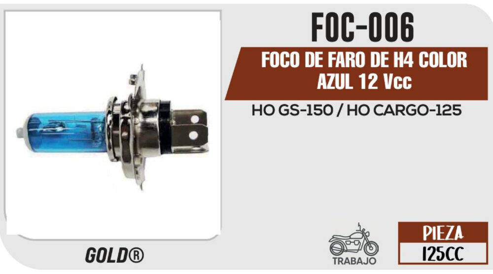 FOCO DE FARO DE H4 COLOR AZUL 12Vcc Empaque (20 Piezas)