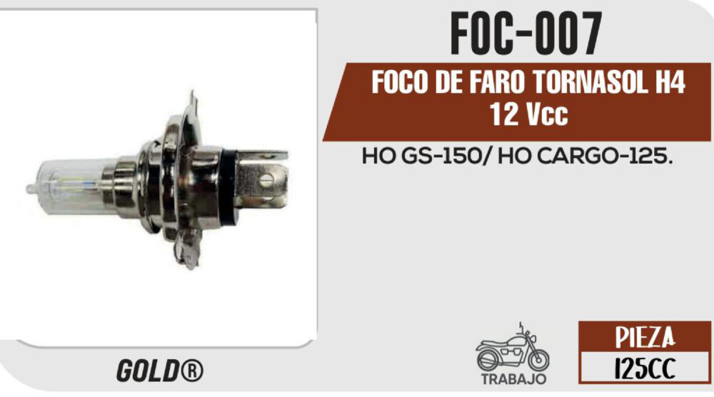 FOCO DE FARO TORNASOL H4 12Vcc Empaque (20 Piezas)