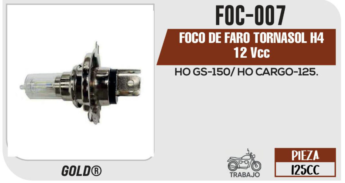FOCO DE FARO TORNASOL H4 12Vcc Empaque (20 Piezas)