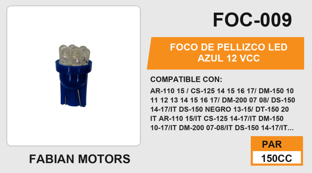 FOCO DE PELLIZCO LED AZUL 12Vcc