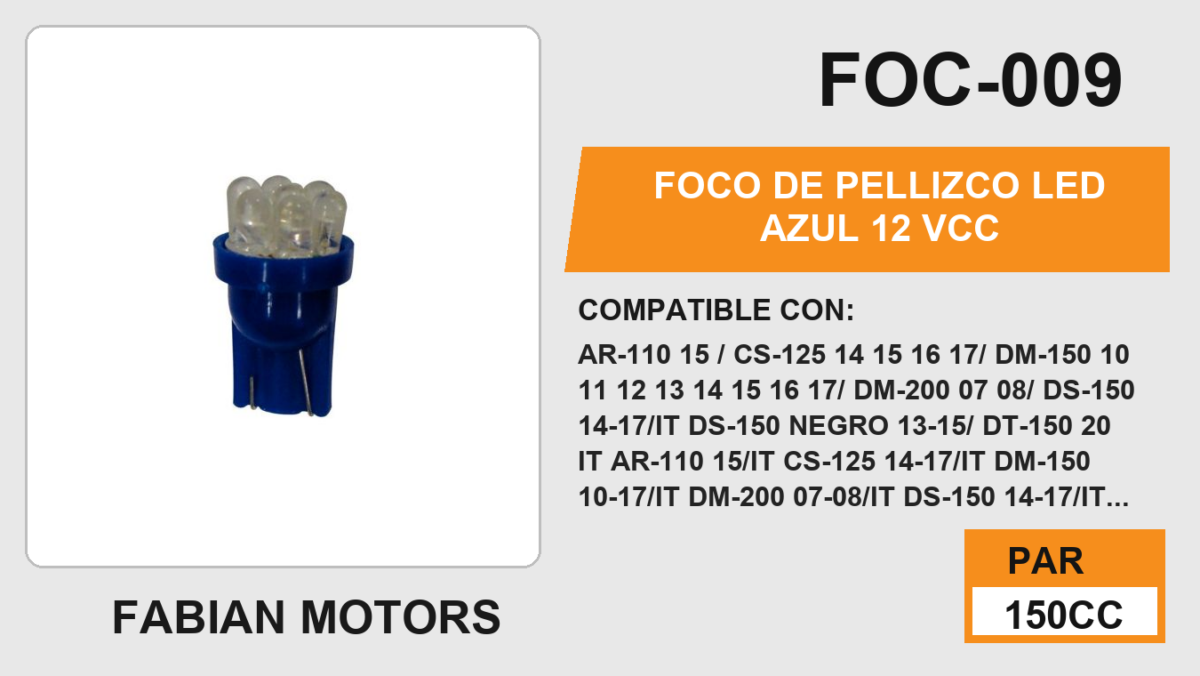 FOCO DE PELLIZCO LED AZUL 12Vcc