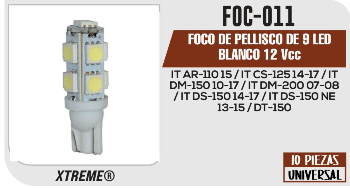 FOCO DE PELLIZCO DE 9 LED BLANCO 12Vcc
