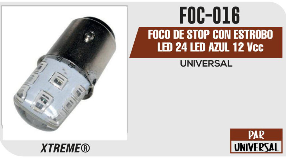 FOCO DE STOP CON ESTROBO LED 24 LED AZUL 12Vcc