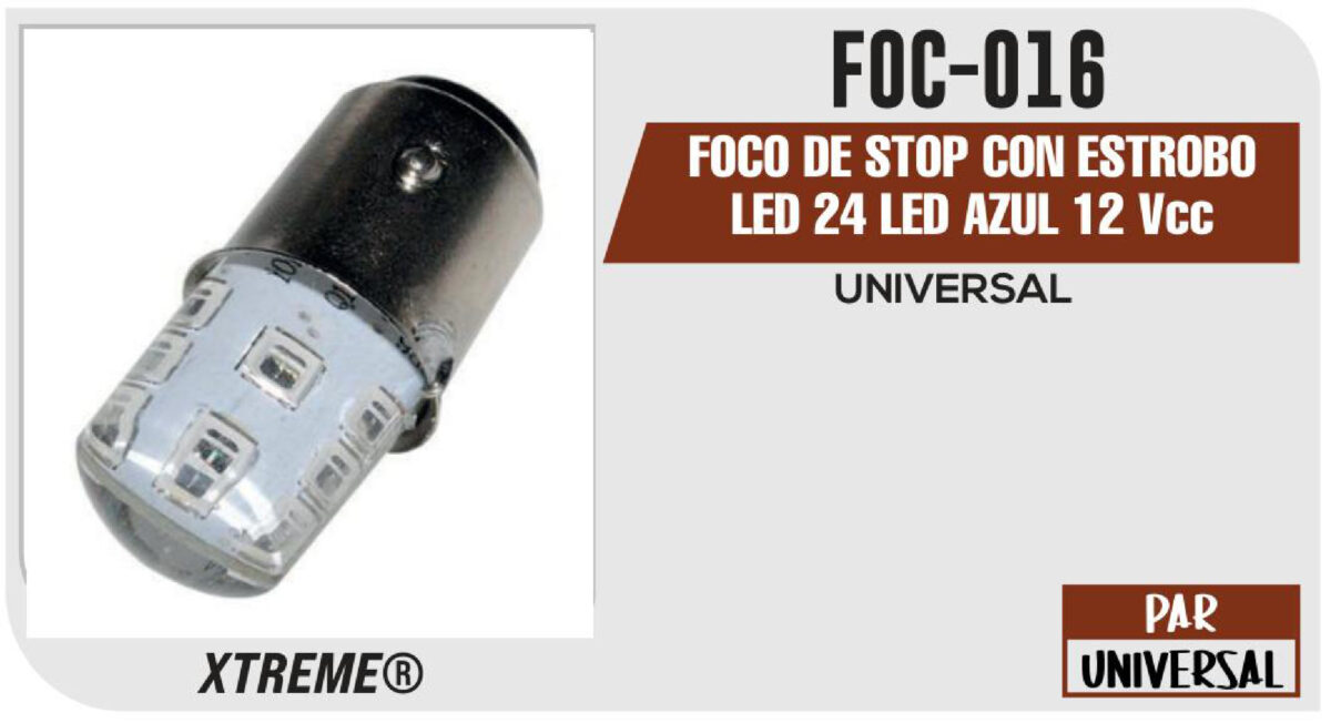 FOCO DE STOP CON ESTROBO LED 24 LED AZUL 12Vcc