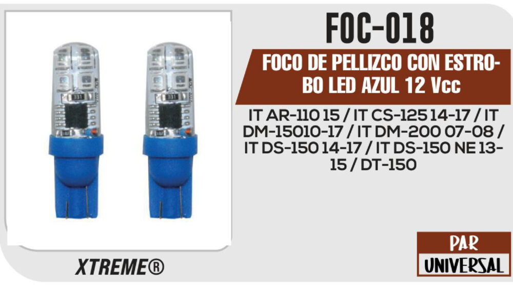 FOCO DE PELLIZCO CON ESTROBO LED AZUL 12Vcc