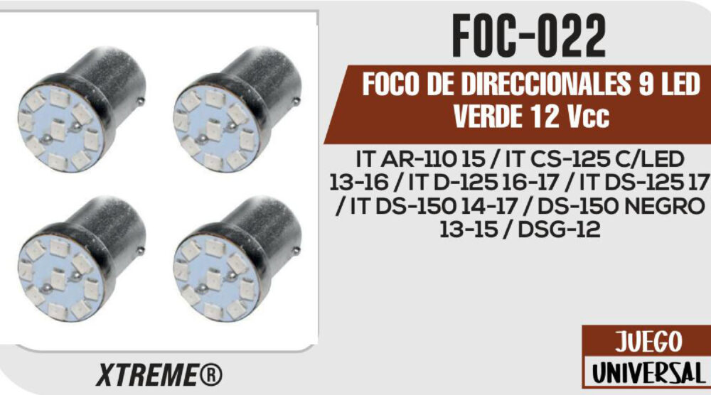 FOCO DE DIRECCIONALES 9 LED VERDE 12Vcc
