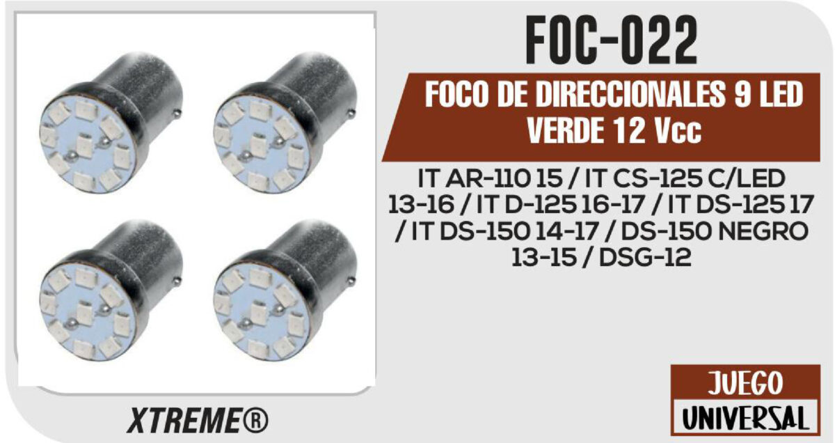 FOCO DE DIRECCIONALES 9 LED VERDE 12Vcc