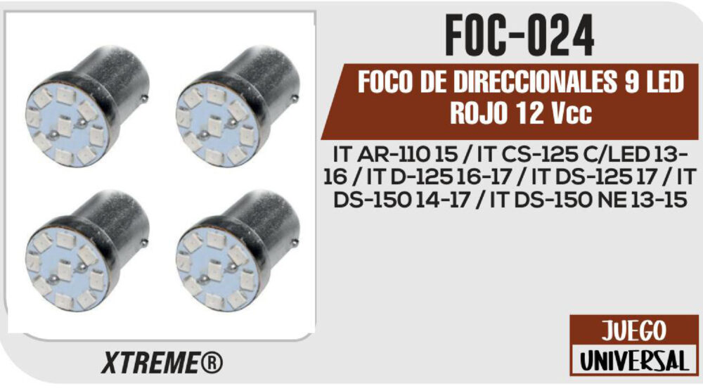 FOCO DE DIRECCIONALES 9 LED ROJO 12Vcc