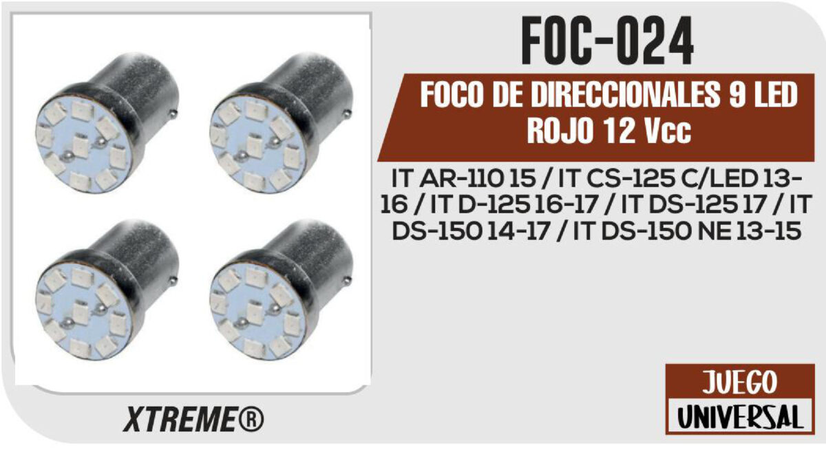 FOCO DE DIRECCIONALES 9 LED ROJO 12Vcc