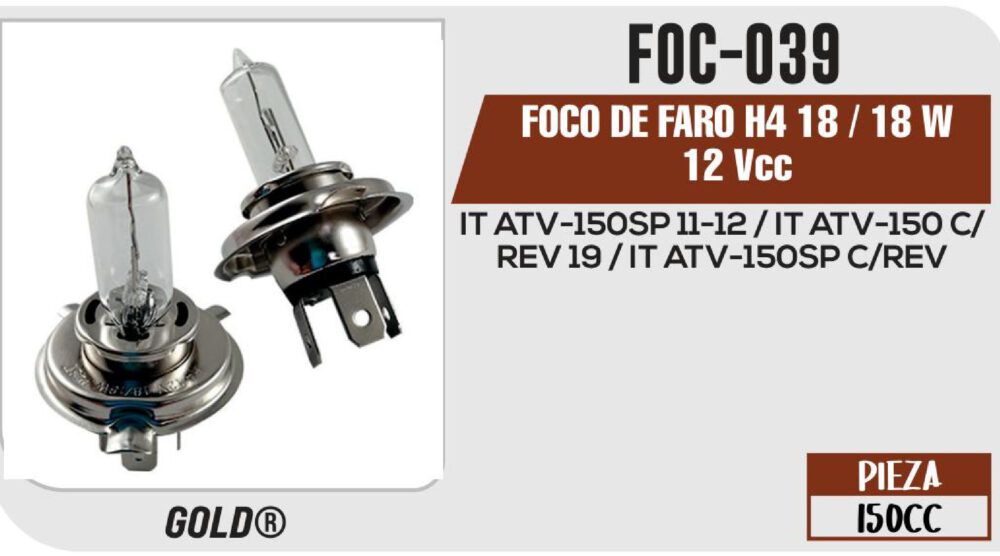 FOCO DE FARO H4 18 / 18 W 12Vcc Empaque (10 Piezas)