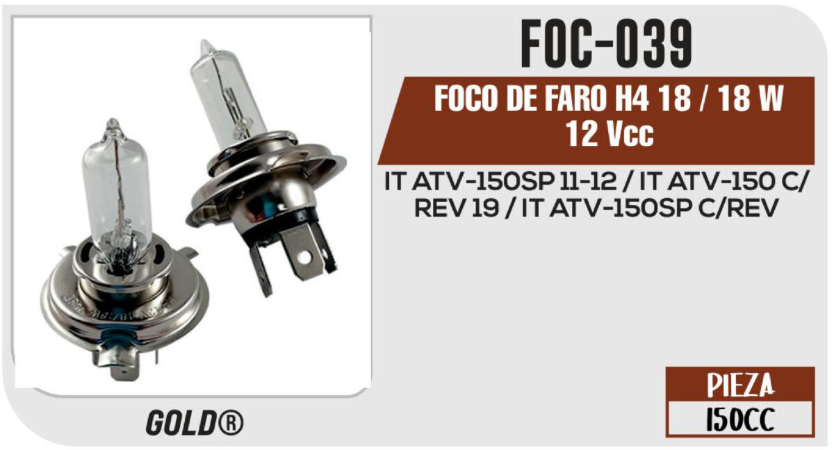 FOCO DE FARO H4 18 / 18 W 12Vcc Empaque (10 Piezas)