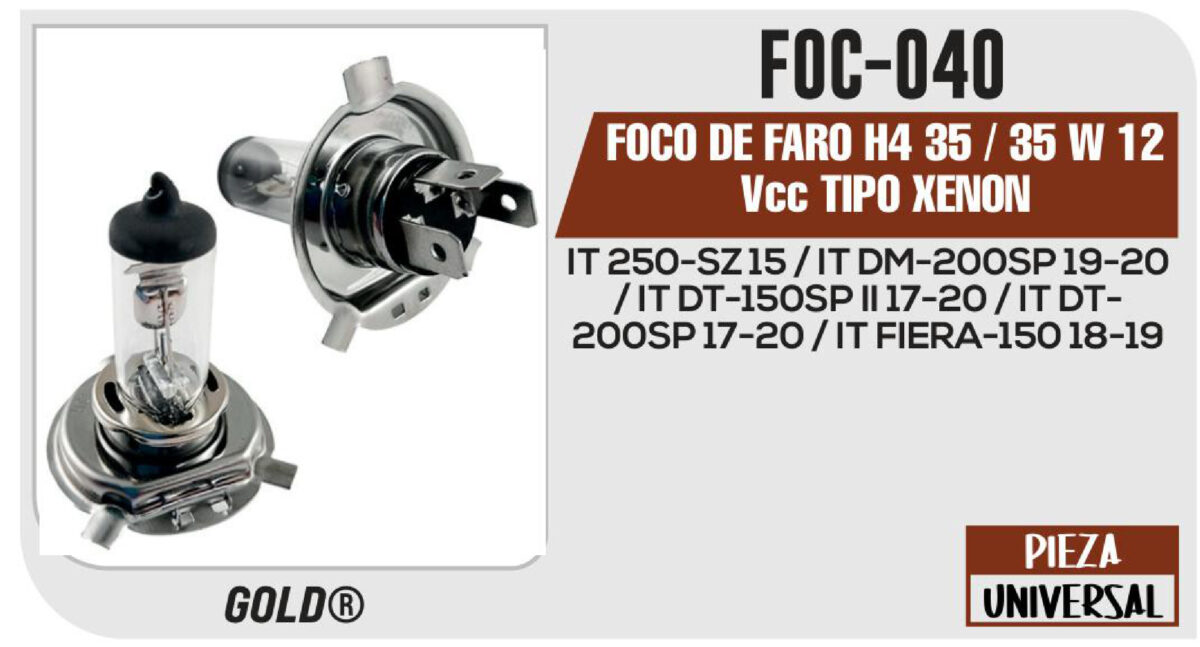 FOCO DE FARO H4 35 / 35 W 12Vcc TIPO XENON Empaque (10 Piezas)
