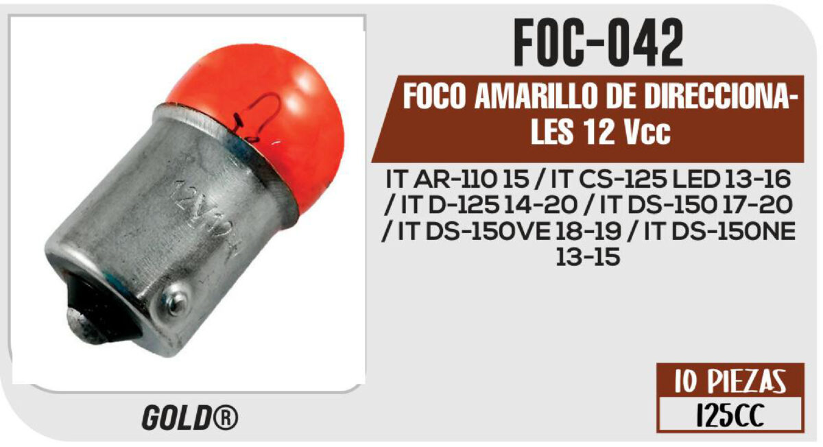 FOCO AMARILLO DE DIRECCIONALES 12Vcc