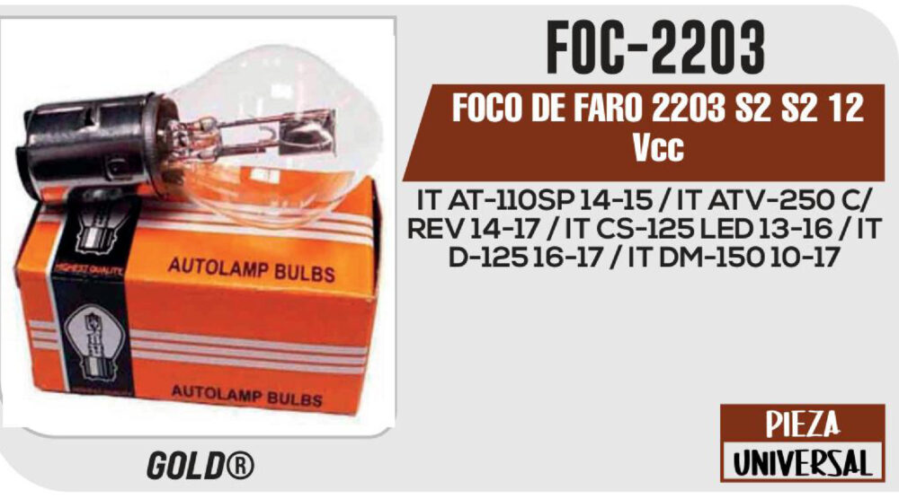 FOCO DE FARO 2203 S2 S2 12Vcc Empaque (10 Piezas)