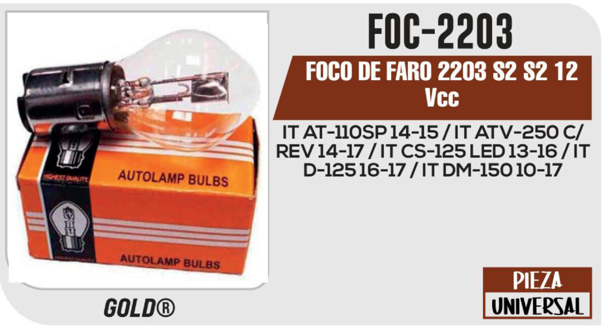 FOCO DE FARO 2203 S2 S2 12Vcc Empaque (10 Piezas)